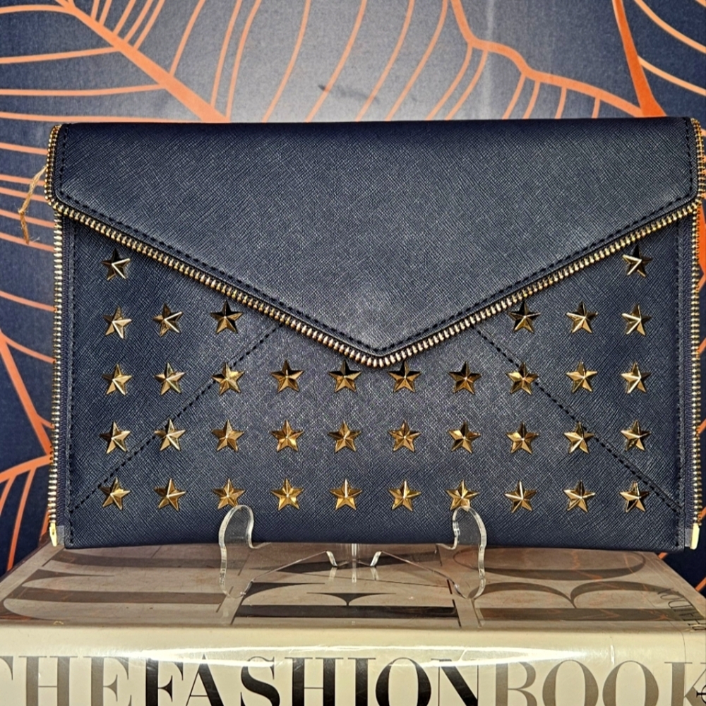 Rebecca Minkoff Navy blue and Gold Star Studded Clutch